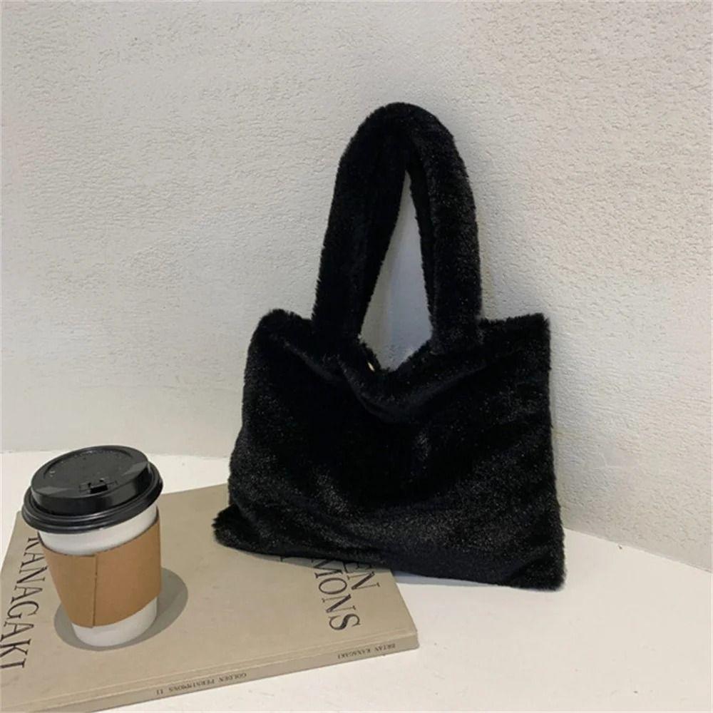 Cute Shoulder Bag Plush Shopper Bag Versatile Underarm Handbag  Female