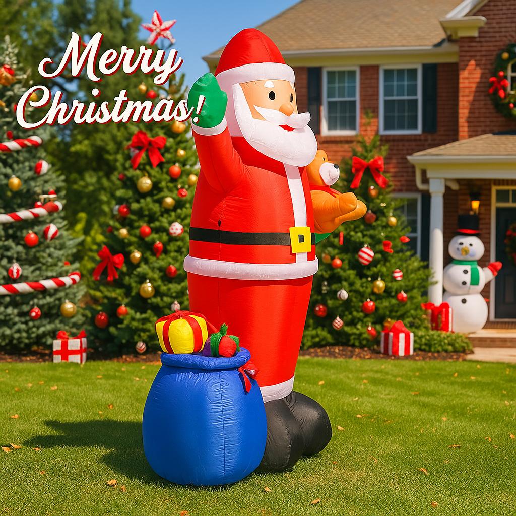 6.9FT Inflatable Toy Santa Claus Gift Bag Teddy Bear Xmas Yard Lawn Party Decoration LED Lit Xmas Home Supplies Ornaments Gifts