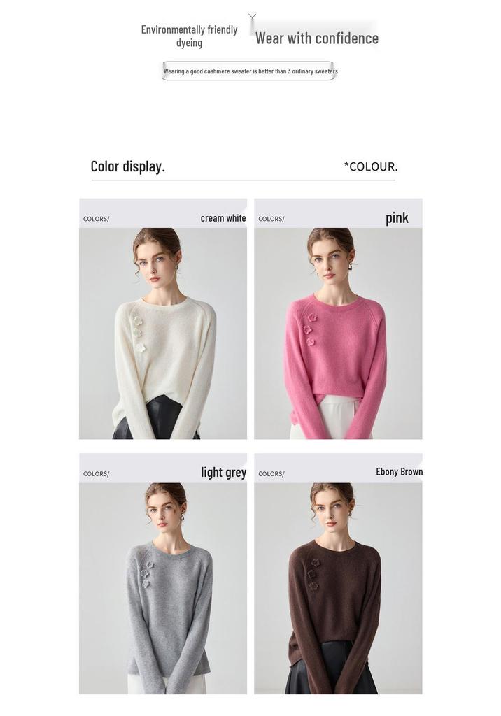 Women's Round Neck Cashmere Sweater - Autumn/Winter, Solid Color, Loose Fit, Long Sleeve Pullover