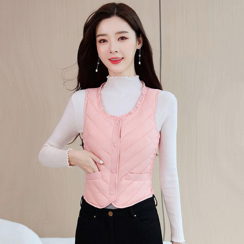 

Женский пуховый жилет из шелка с пухом белой утки больших размеров, приталенного силуэта, для матерей среднего и пожилого возраста M розовый