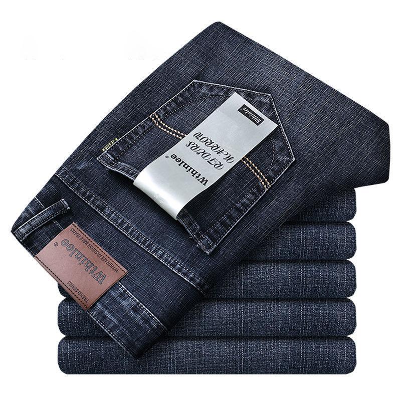

Весна Осень Мужские Классические Джинсы Деловая Мода Прямые Обычные Синие Эластичные Джинсовые Брюки Мужские Элегантные Джинсы 36