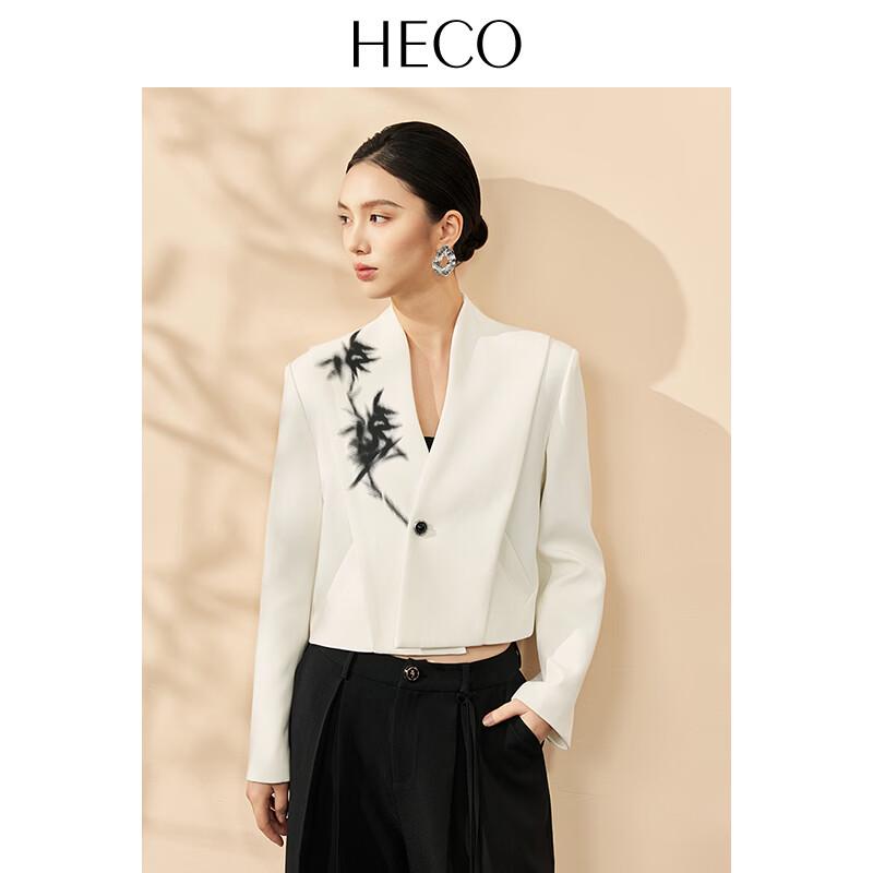 

HECO Bamboo Print Single-Button Short Blazer M