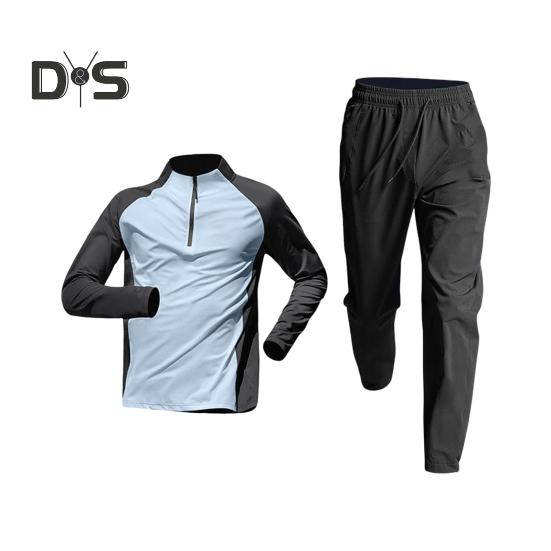 

Мужской быстросохнущий костюм для фитнеса, 2 шт./компл., футболка с половиной молнии, комплект брюк, спортивная легкоатлетическая одежда, дышащая спортивная одежда для бега, езды на велосипеде L синий