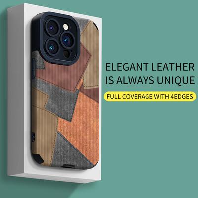 Vertical Grain Leather Shell Splicing Contrasting Fabric Cover Patterned Soft Silicone Phone Case with Camera Lens Full Protection for iPhone