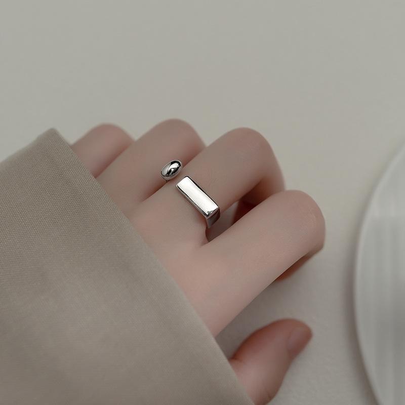 S925 Silver Geometric Open Rectangle Ring for Women - Japanese & Korean-Inspired Minimalist Design