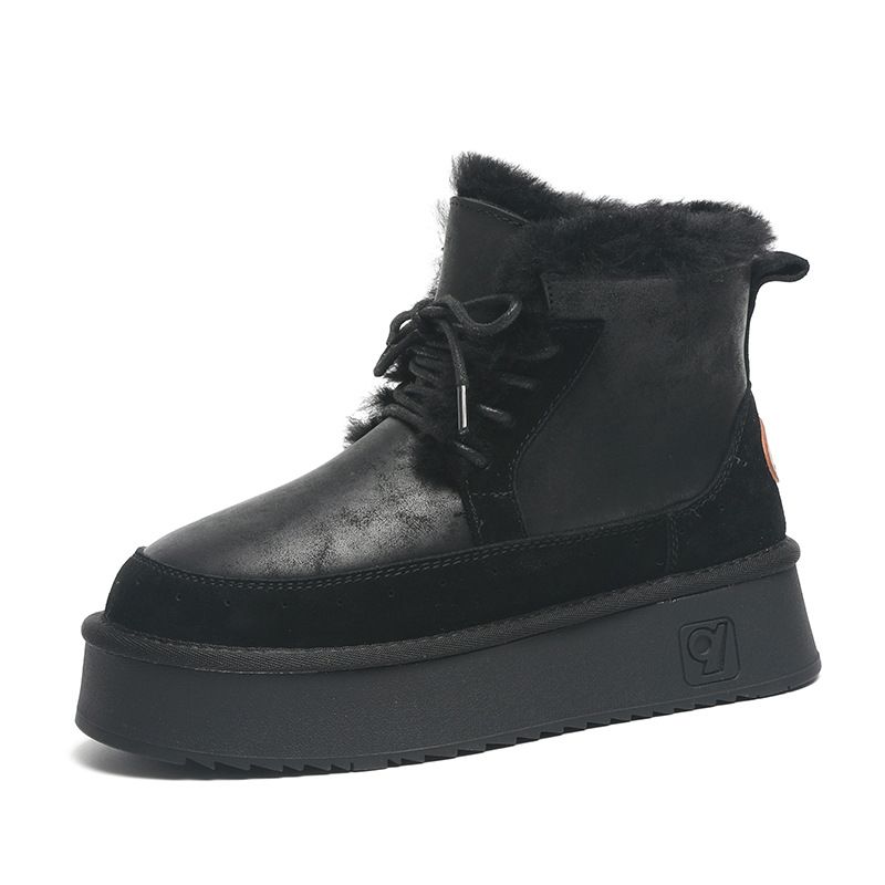 

37 Size Wool Snow Boots Women s Thick-soled Short Tube Winter New Velvet Thickened Waterproof and Non-slip Versatile Cotton Shoes Women 37