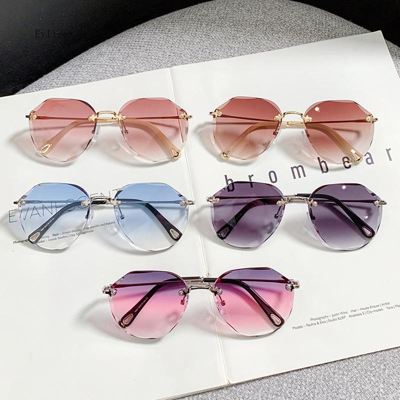 Rimless Sunglasses Women'S Retro Metallic Sun Glasses Uv Protection New Fashion Cutting Lens Eyewear Uv400 Sun Glasses