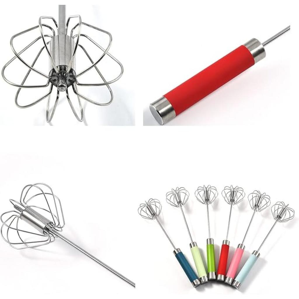 Hand Push Rotary Whisk Blender, Stainless Steel Semi-automatic Egg Whisk - 30cm