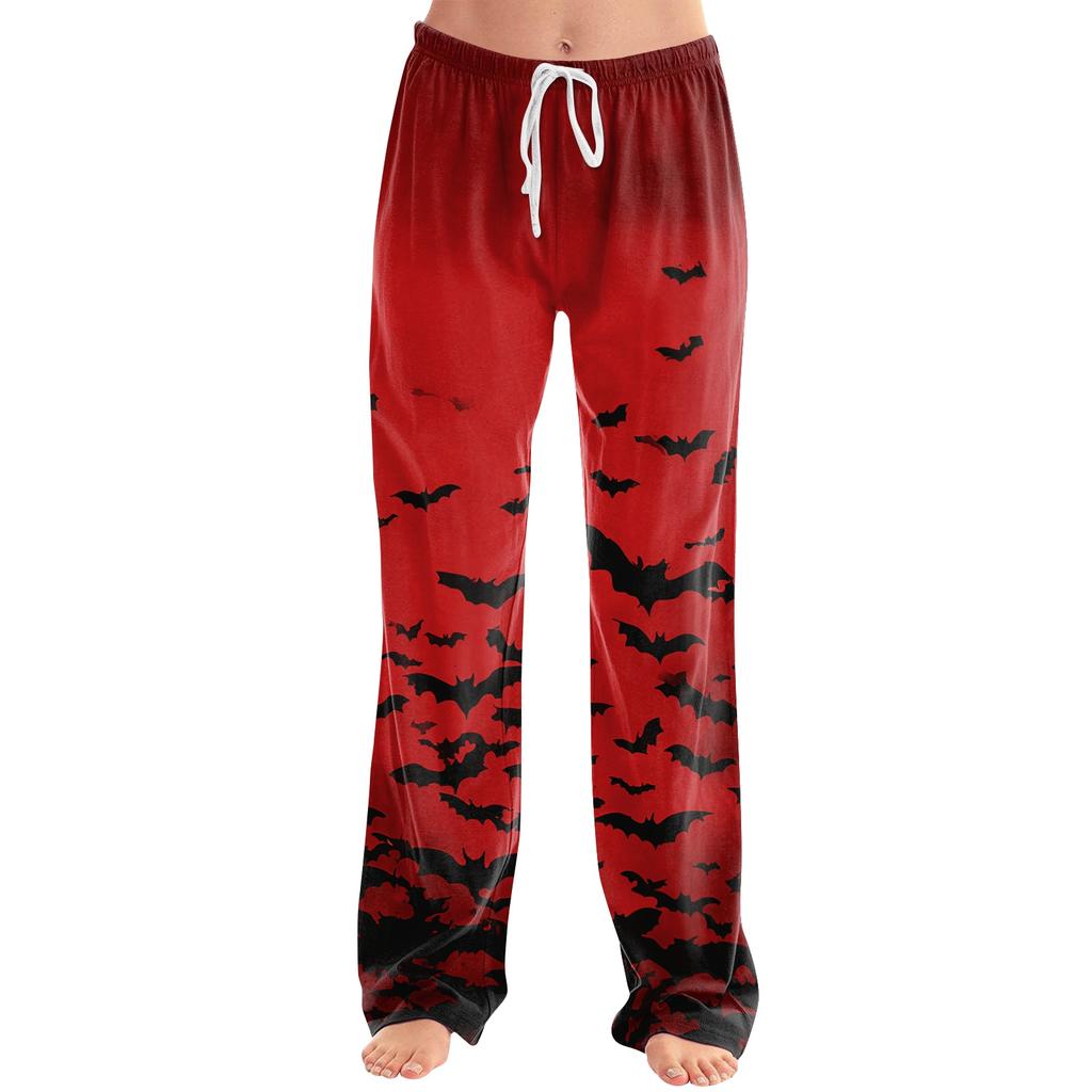 Women's Halloween Print Drawstring Pants, Casual Long Pants for Sleepwear or Daily