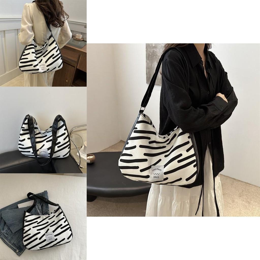 Stylish White Canvas Tote Bag For Women 2024 Featuring Trendy Stripes And Spacious Design