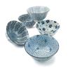 Mino Ware Chawan 5.0 Inch Rice Bowls 5-Pattern Set with Gift Box, Ceramic Mino Yaki, White, 5.1 X 2.6 Inches