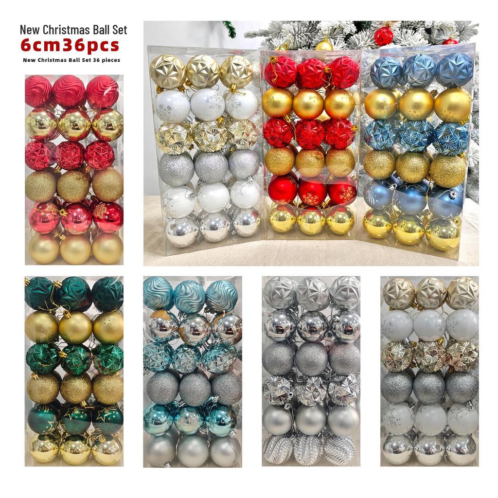 36-Piece Christmas Tree Ornament Set - 6cm Glitter & Painted Irregular Shape Balls