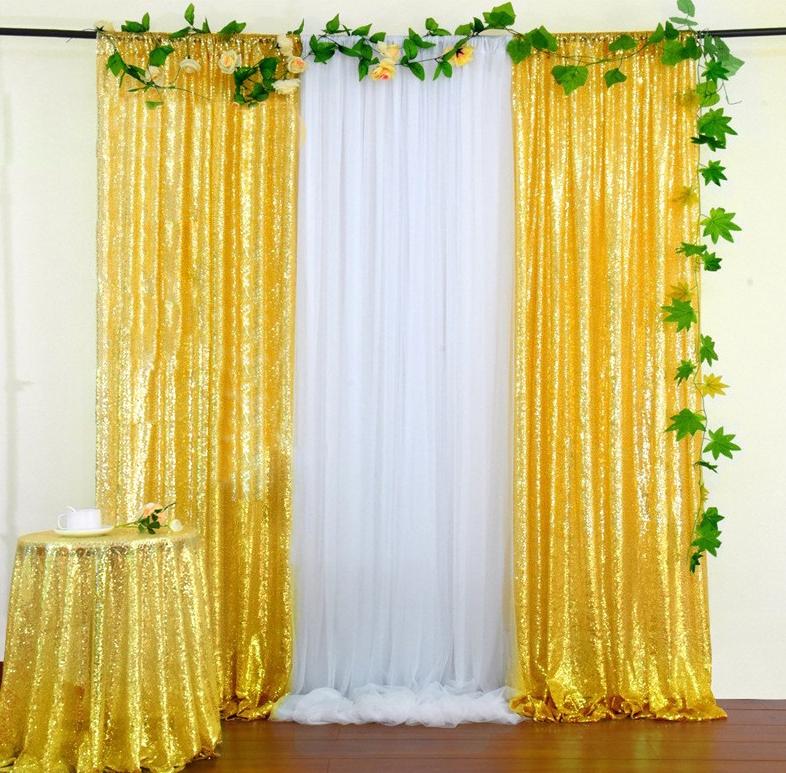 Gold/Silvery Sequin Backdrop Curtains, 2 Panels - 2FTx8FT Sequin Curtains for Party Wedding Sequence Backdrop Stage Decorations