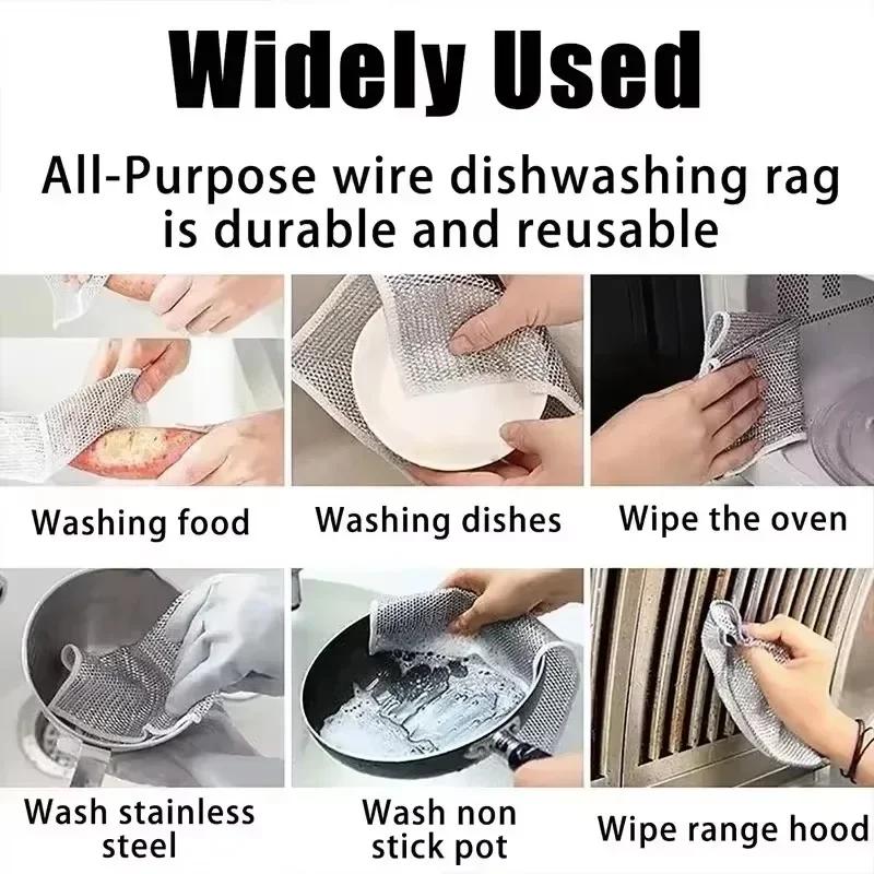 Single/Double-Sided Silver Fabric Dishcloth Dish Towel Absorbent Non-Stick Oil Dish Rag Housework Oil Removal Kitchen Cleaning