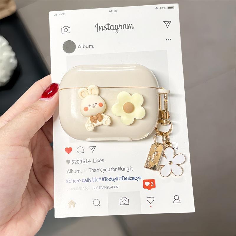 Apple Bluetooth protective ear case suitable for AirPods Pro Bunny Flower Pendant 1/1/1 Gen Cute Instagram