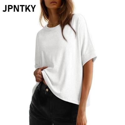 JPNTKY Women's Fashion Casual Solid Color Print O-Neck Short Sleeve Blouses & Shirts