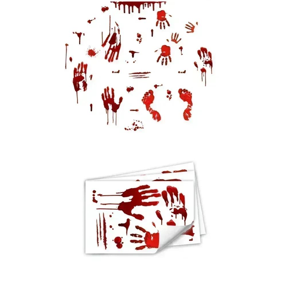 Halloween Luminous Blood Handprints Footprints Wall Sticker Background Holiday For Home Decor Accessory