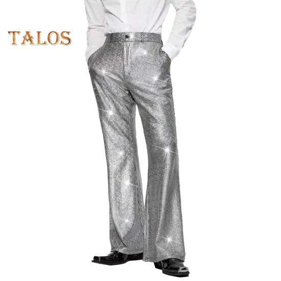 Herrenhose mit glänzenden Pailletten, Retro-Party-Tanzhose mit elastischer Taille, weites Bein, Nachtclub-Diskohose für Bühnenauftritte, Hip-Hop-Bar