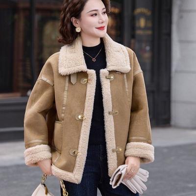 Women's Fur Integrated Autumn and Winter Coat Fleece Thickened Small Medium and Old Coat Short Top