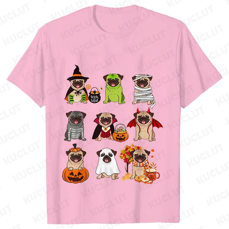 Dog Horror Halloween Women TShirts Pug Dog Shirt Harajuku Graphic Tops Female Summer Fashion Shirts Halloween Pug Dog Tshirt S