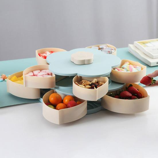 Rotating Fruit Plate with Lid 10 Divided Compartments Easy to Clean Snacks Dips Party Appetizers Plastic Snack Tray