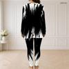 Women Plus Size Two Piece Pants Set Half Zip Long Sleeve Black White Printed Longline Top Fitted Pants
