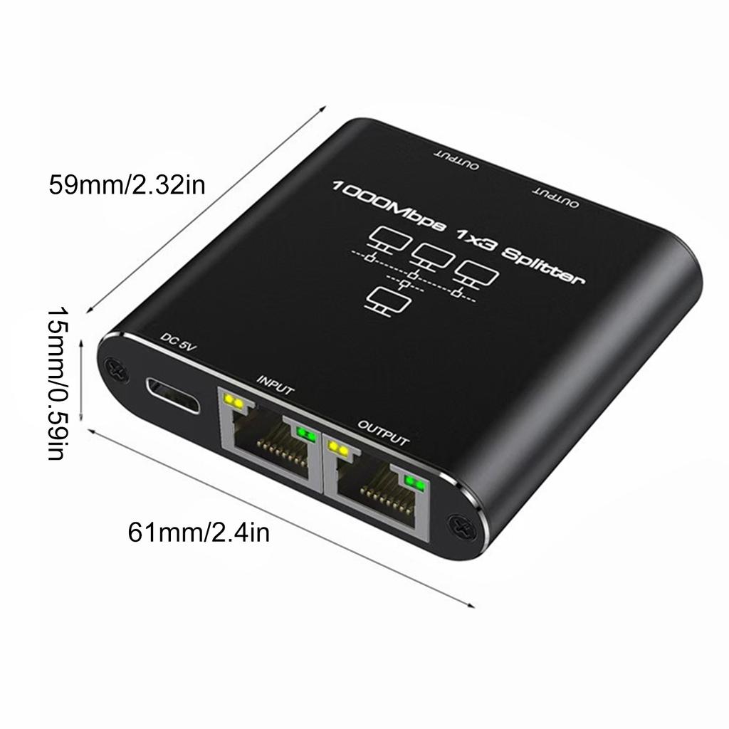 Gigabit Ethernet Splitter 1 in 3 Out RJ45 Ports 1000Mbps High Speed Stable Network Splitter for Home And Office