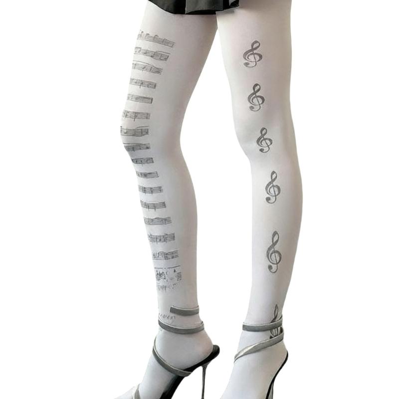 

Женские Элегантные Непрозрачные Колготки-Чулки Пианино С Асимметричным Белым Узором Музыкальная Нота Леггинсы Уличная Одежда 1