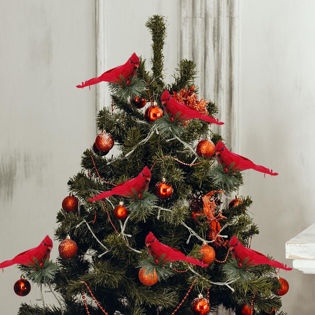 5 Pcs Christmas Animals Red Artificial Realistic with Clip Pine Branches