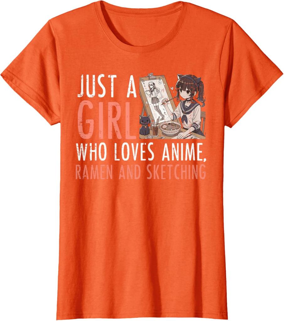 Anime Ramen Sketching Girl Graphic Tee Kawaii Drawing Lover Casual TShirt for Women