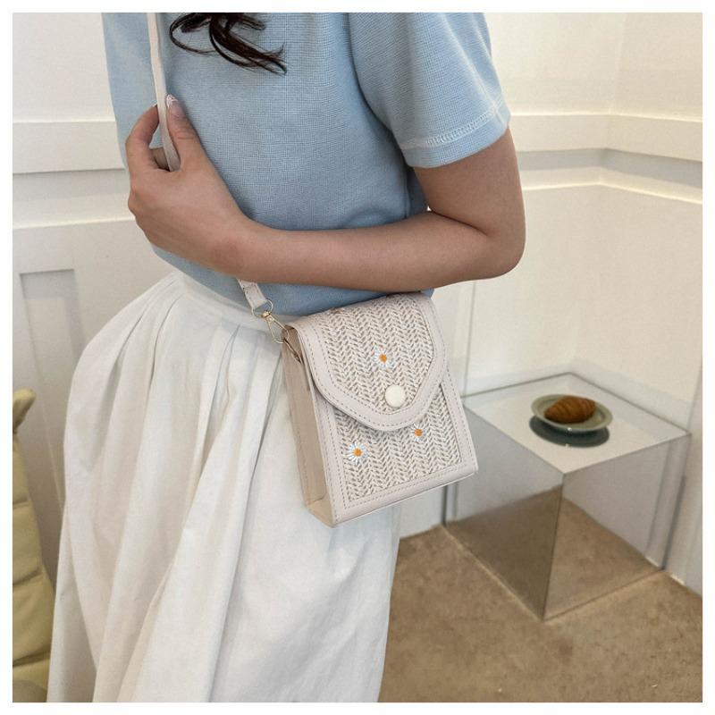 Women Straw Woven Small Square Crossbody Shoulder Phone Bag For Daily Use