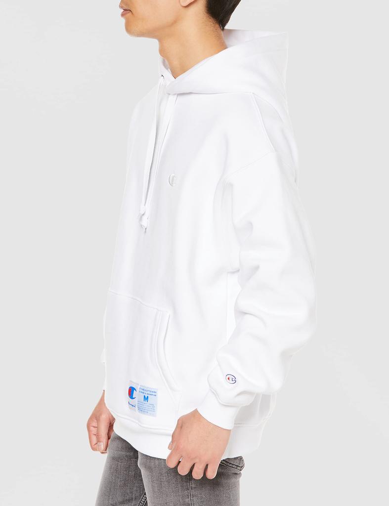 Champion Long Sleeve Fleece Hoodie with a Logo and Jock Oversized Corn Action Size Men's One-Point Tag, Hood, Style, White, XL, C3-W127
