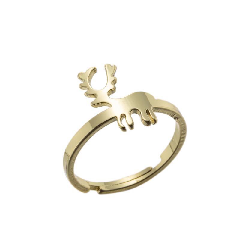 Korean Stainless Steel Moon Cat & Reindeer Butterfly Ring for Christmas
