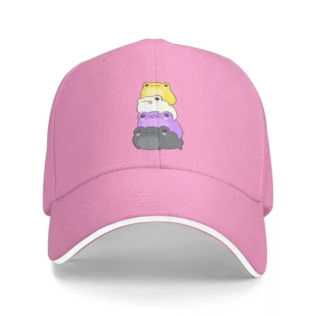 Nonbinary Pride Frog  Cute Kawaii Aesthetic Frog  Subtle NonBinary Enby NB Pride Flag Colors Frog Pile Baseball Cap