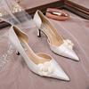 Fashion Fine Heeled Sandals Wedding Shoes Lady Fairy Style French Camellia White Wedding Shoes Satin Single Shoes