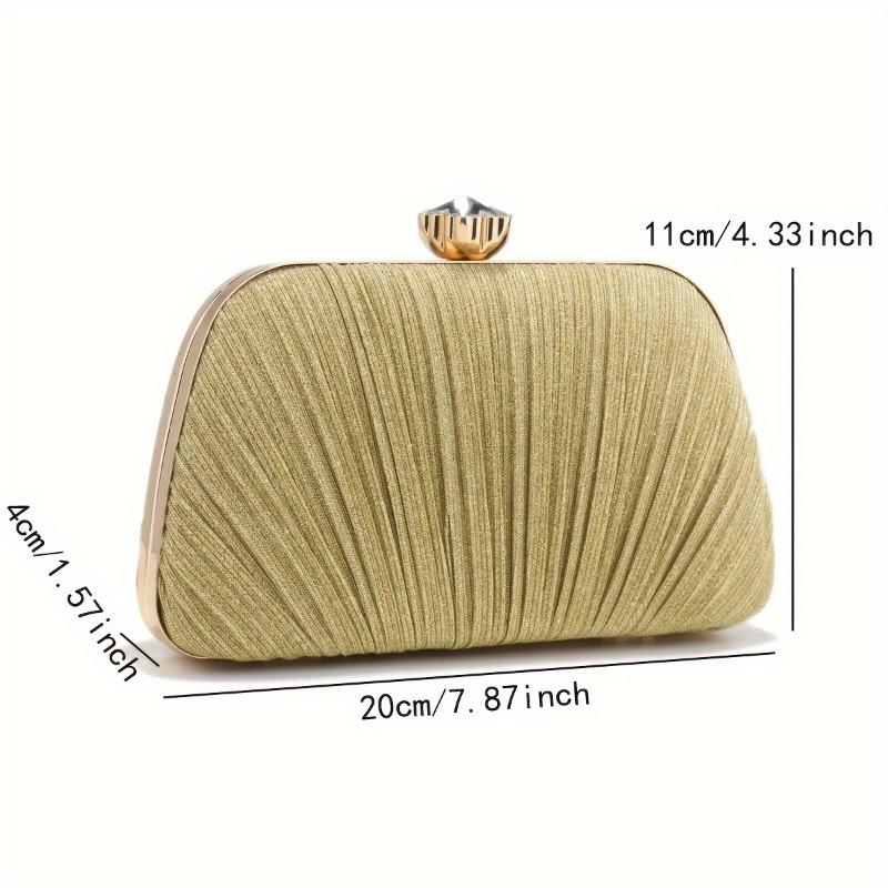 Leather Bag Women's Green Solid Color Banquet Clutch, Metal Chain Pleated Fashionable Design Shiny Shoulder Bag, Diagonal Cross Bags