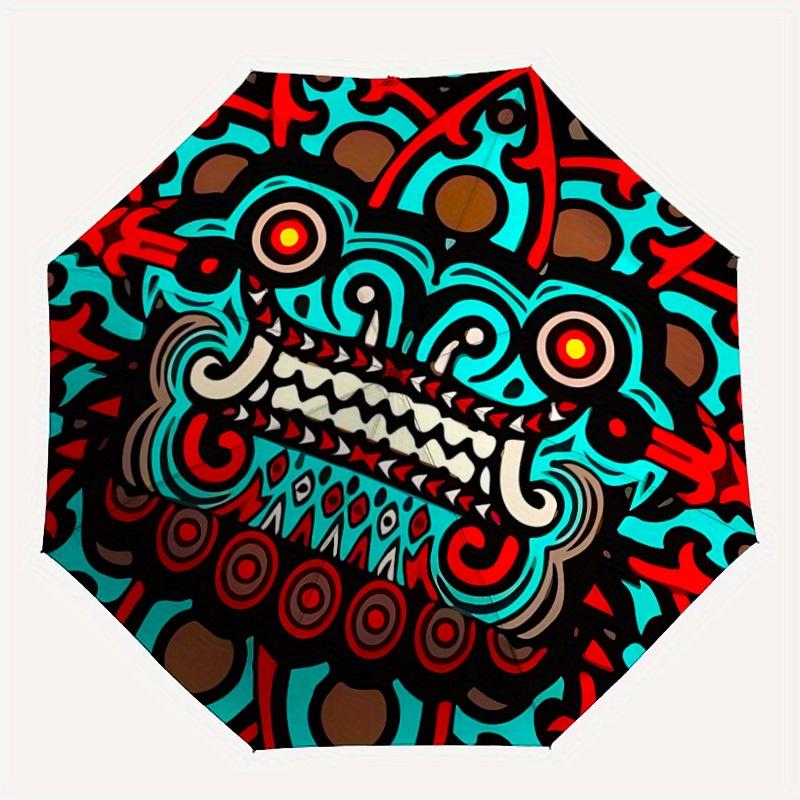

1pc Tribal Mask Automatic Open/close Umbrella, 8-Rib sturdy structure, Portable Travel Umbrella, Parties, Everyday Use, Outdoor Accessory, A