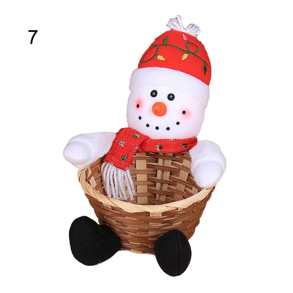 Santa Claus Snowman Candy Storage Bamboo Basket Christmas Gift Desktop Ornament Woven Handmade Bamboo Basket Snacks Restaurant