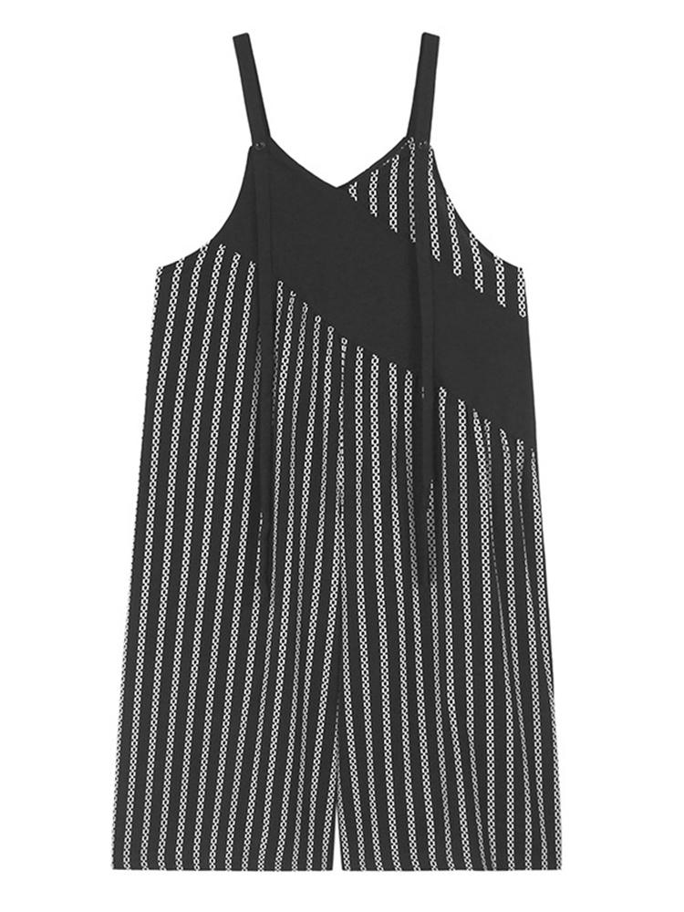 Xitao Patchwork-Streifen Weitbein-Jumpsuit GYX1555