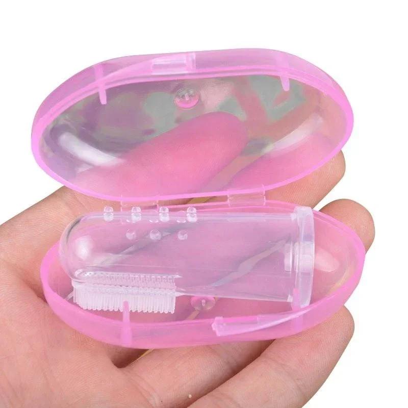 

Baby Finger Toothbrush With Box Silicone Infant Tooth Brush Rubber Cleaning Soft Finger Training Toothbrush Pet Toothbrush рожевий