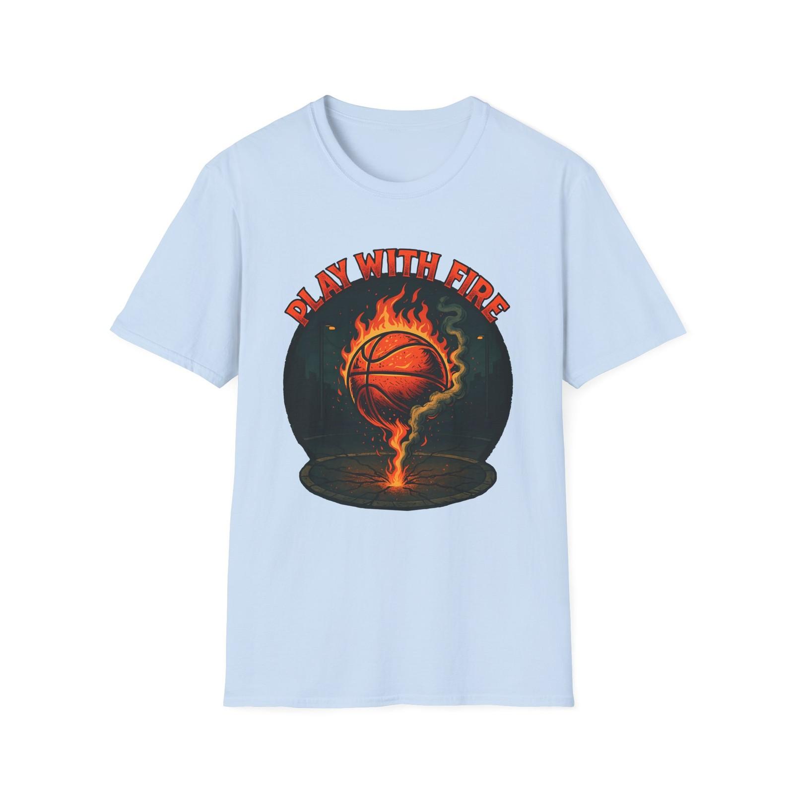 Unisex Softstyle T-Shirt Mens Womens Tees Top Flaming Basketball Urban Court Smoke Embers Street S