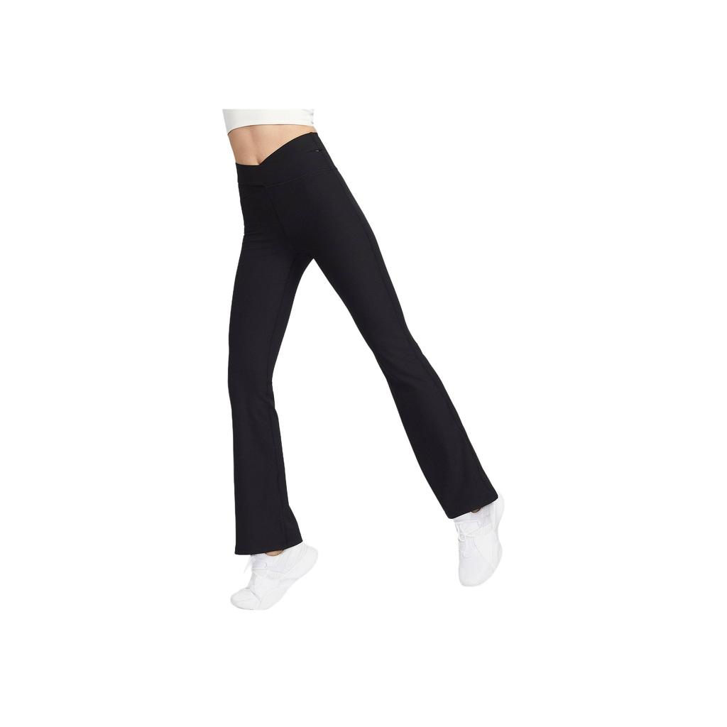 Nike Solid Ribbed High-Waisted Slim Fit Flared Sports Trousers Women bottoms Black HJ1847010
