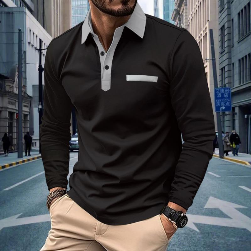 Herre Poloskjorte Casual Herre Langermet T-skjorte Krage-stil Moteabel Herre Fargeblokkert T-skjorte