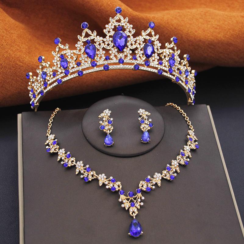 Gorgeous Bridal Jewelry Sets Women Tiara Crown and Earring Necklace Set Princess Girls Wedding Dress Costume Accessories