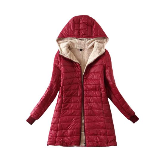 Hooded Coat Plush Lining Solid Color Zipper Closure Slim Cardigan Keep Warm