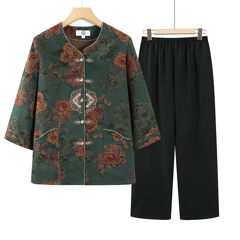 

Summer Outfit for Middle-Aged & Elderly Women: Loose-Fit, Lightweight Seven-Sleeve Shirt 2XL (100-115 lbs) зелёный