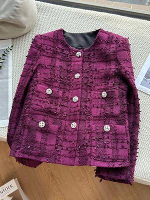 Dámska retro krátka tvídová bunda na jeseň A75908 - Okrúhly výstrih, Všestranný prémiový top