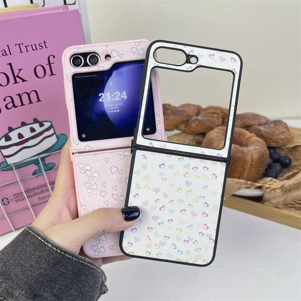Cute Cartoon Love Heart Case for Samsung Galaxy Z Flip 6 4 3 Glitter Ultra Slim Shockproof Ins Korean Cover for Samsung Flip6