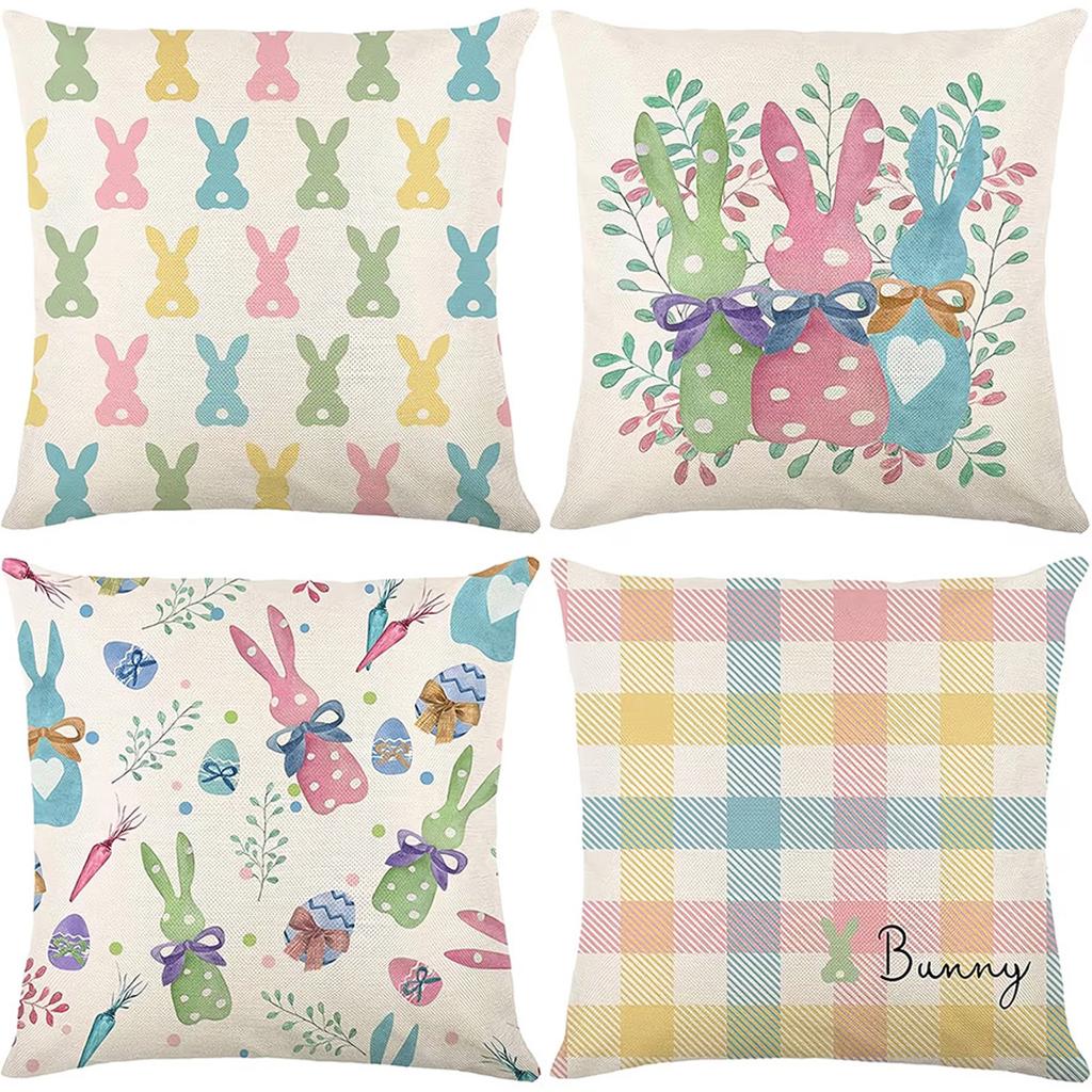 Easter Short Plush Printed Pillow Cover With Bunny And Carrot Sofa Decoration