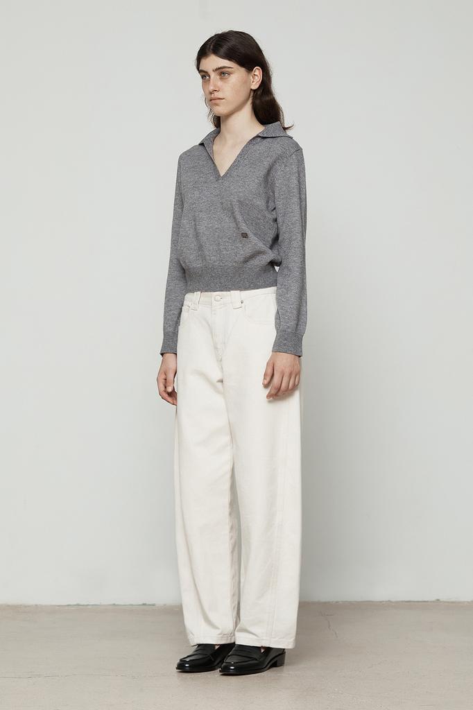 CURRENT Collared V-Neck Knit Long Sleeve [Charcoal]